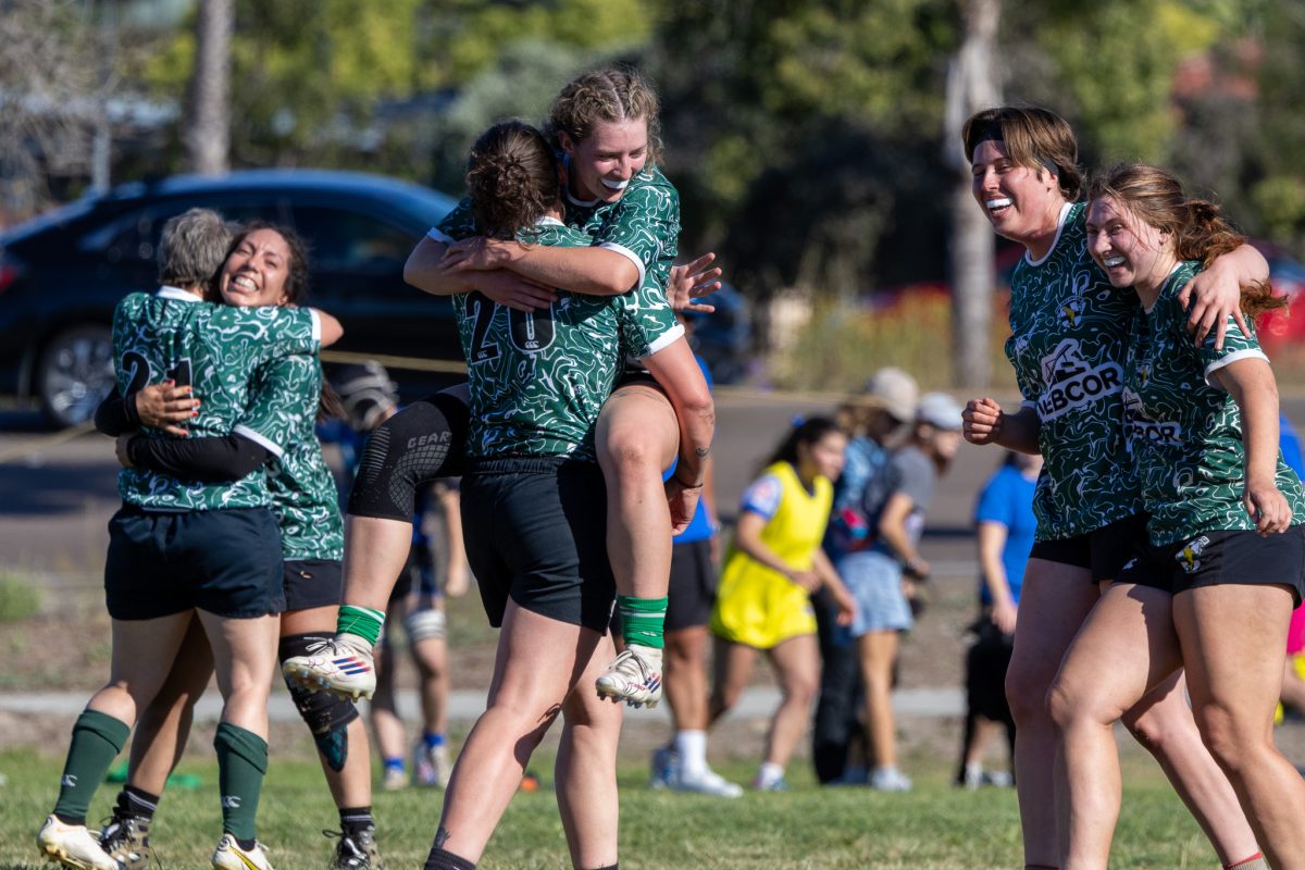 Rugby scrum with players fighting for possession